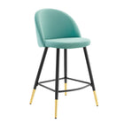 Modway Cordial Performance Velvet Counter Stools - Mint - Set of 2-Non-Marking Foot Caps