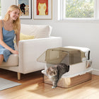 PawHut Easy-Clean Enclosure Stainless Steel Cat Litter Box with Scoop and Flip Lid - White-Large flip-top lid offers complete access for easy cleaning 