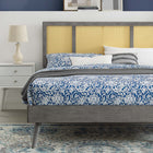 Modway Kelsea Cane and Wood Full Platform Bed with Splayed Legs - Grey-Wood, MDF, and Veneer Construction