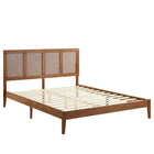 Modway Sirocco Rattan and Wood Queen Platform Bed - Walnut-Queen Platform Bed With Headboard