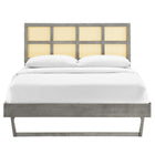 Modway Sidney Cane and Wood Queen Platform Bed with Angular Legs - Grey-Woven Cane Rattan Headboard