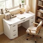 HOMCOM 55" Farmhouse Executive Desk with Drawers - White Wood Grain-Seven drawers organize stationery and files clutter free daily