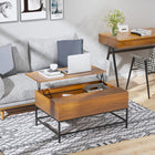 HOMCOM Lift Top Coffee Table with Hidden Storage Compartment - Teak-Lift top coffee table with hidden storage space for storing your items