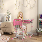 Qaba Height Adjustable Kids Desk & Chair Set with Tiltable Desktop - Pink-Tabletop tilts up to 45° for ergonomic comfort and posture
