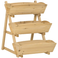 Outsunny 3-Tier Wood Planter Box - 23.5" L x 29.5" W x 30.25" H - Light Brown-Suitable for plants, vegetables, herbs, flowers, etc. 