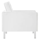 Modway Loft Tufted Vegan Leather Armchair and Ottoman Set - Silver White-Dense Foam Padding