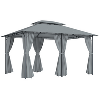 Outsunny 10 ft W x 13 ft L Patio Gazebo - Outdoor 2-Tiers Garden Canopy - Grey-Weather-resistant canopy provides UV protection