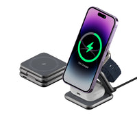 Adam Elements Mag 3 Magnetic 3-in-1 Foldable Travel Charging Station-Three-in-One Charging: Effortlessly recharge your iPhone, Apple Watch, and AirPods simultaneously, keeping all your essential devices powered up in one shot