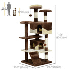 PawHut 53" Large Condo Cat Tree Tower - Brown-Equipped with ladders for cat to climb up and down, hanging toys for added fun 