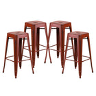 Flash Furniture Commercial Grade 30" High Backless Distressed Kelly Red Metal Indoor-Outdoor Barstool-Set of 4 Stackable Industrial Style Modern Stools