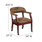 Flash Furniture Bomber Jacket Brown Luxurious Conference Chair with Accent Nail Trim & Casters-Upholstered Straight Arms with Brass Nail Accents