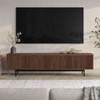 Hudson&Canal Whitman TV Stand for TV's up to 85" - Satin Walnut-Constructed of sturdy steel and MDF materials in a handcrafted Satin Walnut finish