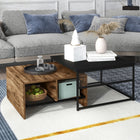 HOMCOM Nesting Tables with Storage Mesh Shelves - Rustic Brown - 2 Pack-Two mesh shelves provide extra storage space