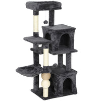 PawHut 42" Multi-Level Cat Tree Tower with 2 Condos and Hammock - Dark Grey-Features multiple levels with condos and a hammock for climbing fun 