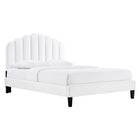Modway Daisy Performance Velvet Queen Platform Bed with Tapered Wood Legs - White-Vintage Modern Queen Bed