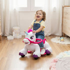 Qaba 12V Kids Unicorn Ride-On Toy with Carrot - White-Touch its head for cute sounds and a magical light-up horn 