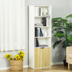 HOMCOM 6-Tier Tall Bookcase with Double Door Cabinet - Oak-Elegant and modern design, suitable for your study, bathroom, living room or office 