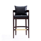 Manhattan Comfort Ritz 22" Mid-Century Modern Faux Leather Upholstered Bar Stool - Black and Dark Walnut - 2 Pack-Includes 1 Loose Pillow Backrest