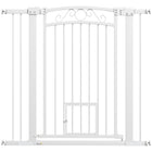 PawHut Dog Gate Walk Through Pet Gate with Small Door - 30"-41" W x 38" H-Adjusts for openings 29.9"-40.9" (76-104cm) , includes two extension kits