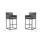 Manhattan Comfort Ambassador 21" Mid-Century Modern Faux Leather Upholstered Bar Stool - Grey and Black - 2 Pack-Mid-Century Modern Barstool with Backseat Perfect for Bar and Kitchen Use. Set of 2