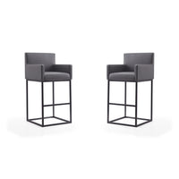 Manhattan Comfort Ambassador 21" Mid-Century Modern Faux Leather Upholstered Bar Stool - Grey and Black - 2 Pack-Mid-Century Modern Barstool with Backseat Perfect for Bar and Kitchen Use. Set of 2