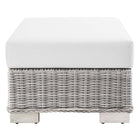 Modway Conway Outdoor Patio Wicker Rattan Ottoman - Light Grey/White-Washable Cushion Covers