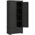 HOMCOM 69" H Tall Kitchen Storage Cabinet with Adjustable Shelves - Black-4-tier shelf hutch cabinet and drawer maximize storage space 