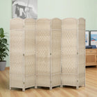 HOMCOM 6 Panel Hand-Woven Freestanding Room Divider for Home Office Bedroom - Light Oak-Lightweight design makes it easy to move 
