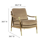 Modway Langford Performance Velvet Accent Armchair - Taupe Walnut-Stain-Resistant Upholstery