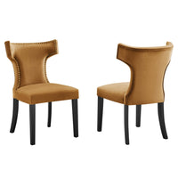 Modway Curve Performance Velvet Dining Chairs - Cognac - 2 Pack-Solid Wood Frame