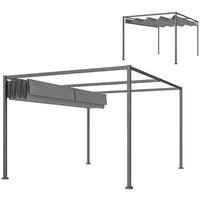 Outsunny Patio Pergola with Retractable Canopy - 13' x 10' - Dark Grey-Metal frame with powder coating in superior strength and great stability 