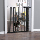 PawHut 41" Pet Gate with Walk Through Door - Black-The door can be closed automatically when its opening angle is less than 90°, and stay open when it goes over 90°(can't close when is less than 15°)