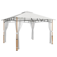Outsunny 10 ft W x 12 ft L Patio Gazebo - Double Roof Gazebo Canopy Shelter - Cream-A double-tiered roof with eight drainage holes improves ventilation and prevents water buildup