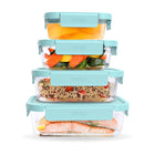Bentgo 8-Piece Glass Leak-Proof Glass Food Storage Set - Soft Aqua-The Food Storage set features four containers: Small (1.6 cups), Medium (2.7 cups), Large (4.4 cups), and Extra-Large (6.3 cups)