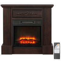 HOMCOM Electric Fireplace Heater with Wood Mantel and Remote Control - Brown-Freestanding design electric fireplace heater with full-frame wooden mantel 