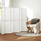 HOMCOM 6 Panel Geometric Pattern Freestanding Room Divider for Bedroom - White-Material: Non-woven Fabric, Paulownia Wood 
