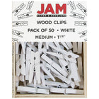 JAM Paper Wood Clip Clothes Pins - Medium - 1 1/8" - White - 50 Pack-White mini clothing pins