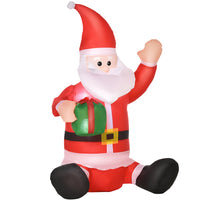 HOMCOM 4' Lit Inflatable Sitting Santa Claus Christmas Decoration-4ft tall inflatable display with a giant sitting Santa holding a gift box 