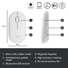 Logitech Pebble M350 Wireless Mouse - White-Dimensions: 107 mm x 59 mm x 26.5 mm