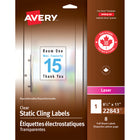 Avery Repositionable Static Cling Labels - 8-1/2" x 11" - Clear - 8 Labels-Clear Film Cling On Label