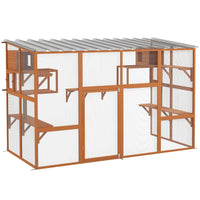 PawHut 76" H Outdoor Catio Cat Enclosure with Waterproof Roof - Orange-Backless design connects to your house, extending your cat's living space 