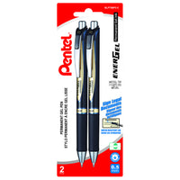 Pentel EnerGel Permanent Ink Pens - 0.5mm - Blue Ink - 2 Pack-Sleek & stylish barrel design with gold accents for a professional look