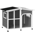 PawHut Outdoor Wooden Dog House with Removable Bottom - Grey-Asphalt roof and water-resistant treatment withstand light weather 