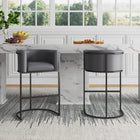 Manhattan Comfort Cosmopolitan 23.7" Mid-Century Modern Faux Leather Upholstered Counter Stool - Grey and Black - 2 Pack-Frame Made of Durable Metal with Geometric Design