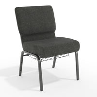 Flash Furniture HERCULES Series 21"W Church Chair with Book Rack & Silver Vein Frame - Dark Grey Fabric-Set of 4 Multipurpose Church Chairs