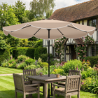 Outsunny Round Market Patio Umbrella with Valance - 9' x 9' - Khaki-A top vent promotes air circulation enhancing stability for this parasol on windy days