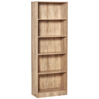 HOMCOM 5-Tier Bookcase with Adjustable Shelves for Living Room, Home Office - Natural Wood-5-tier storage shelf can be used as a bookshelf or cupboard cabinet