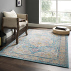 Modway Success Anisah Distressed Floral Vintage Medallion Area Rug - 4 ft W x 6 ft L - Light Blue Ivory Yellow Orange-Tight Low Pile Weave