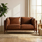 HOMCOM 59" PU Leather Loveseat Sofa with Wide Seat - Brown-Thick cushions filled with high-density original foam and soft doll cotton ensure plush support  