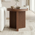 Hudson&Canal Holm 22" Wide Round Fluted Side Table - Satin Walnut-Finished in wood-look satin walnut